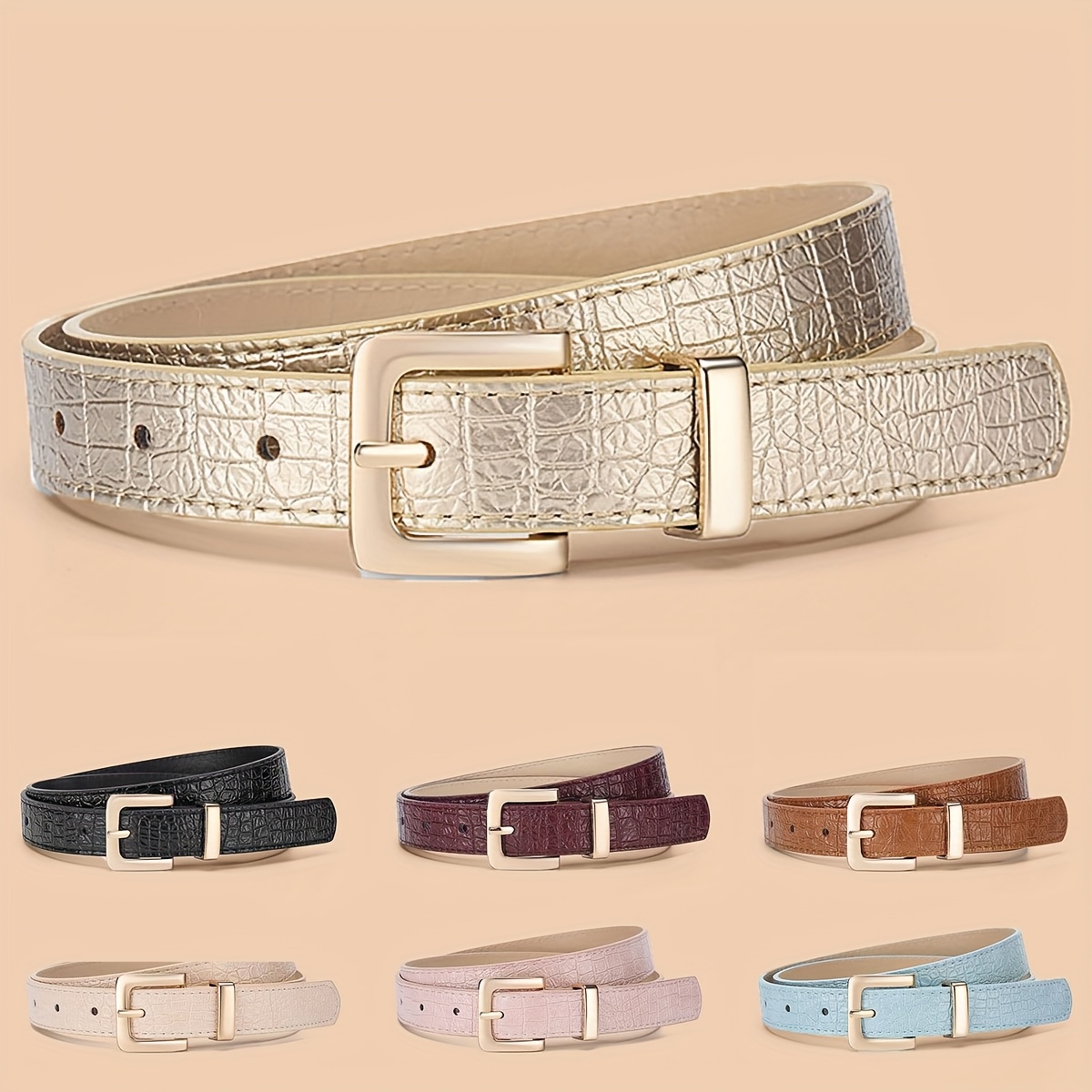 1pc women wide crocodile print belt for jeans dress fashion golden