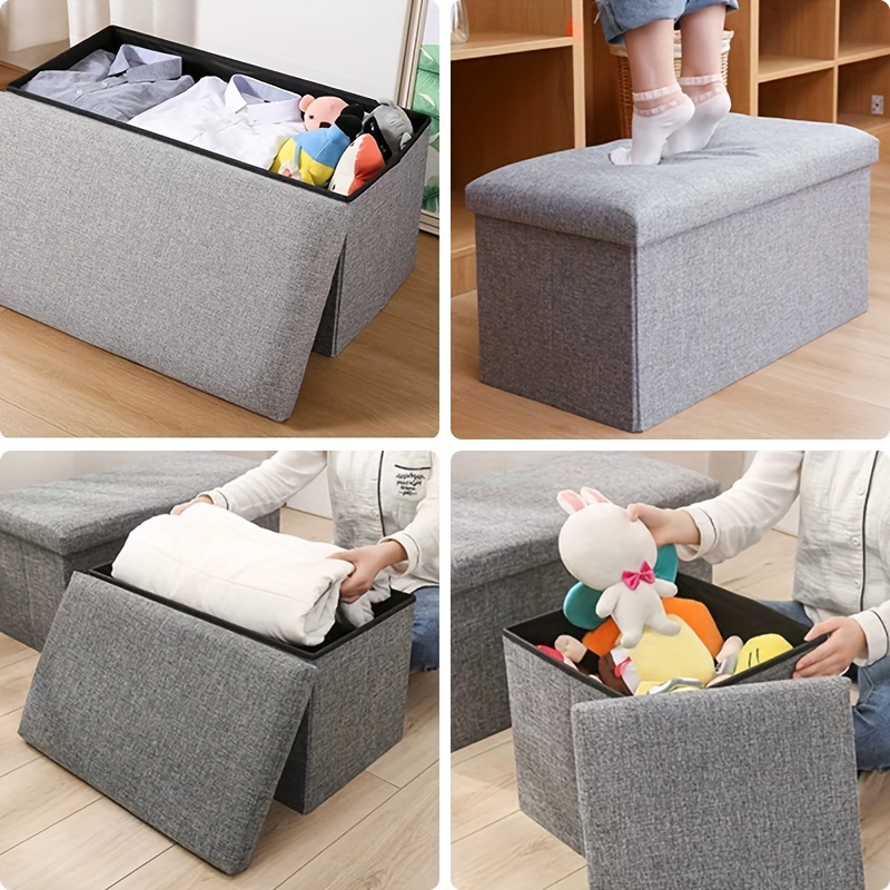 1pc folding multifunctional polyester linen storage ottoman - with storage box organizer, for adults & pets, 48.26x30.48x30.48cm Product details 5