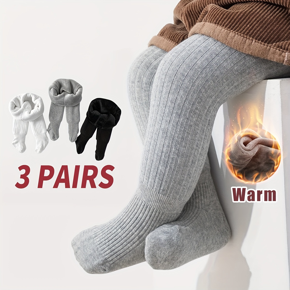 

3pcs Baby Girls Pantyhose Winter Thickened Warm Girls Outdoor Outdoor Wear Simple Solid Color Casual