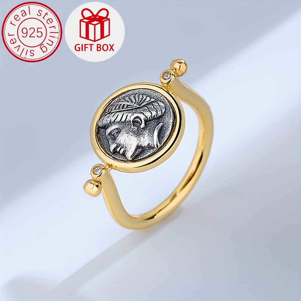 Vintage S925 Silver Double Sided Rotatable Ring with Zirconia April Birthstone