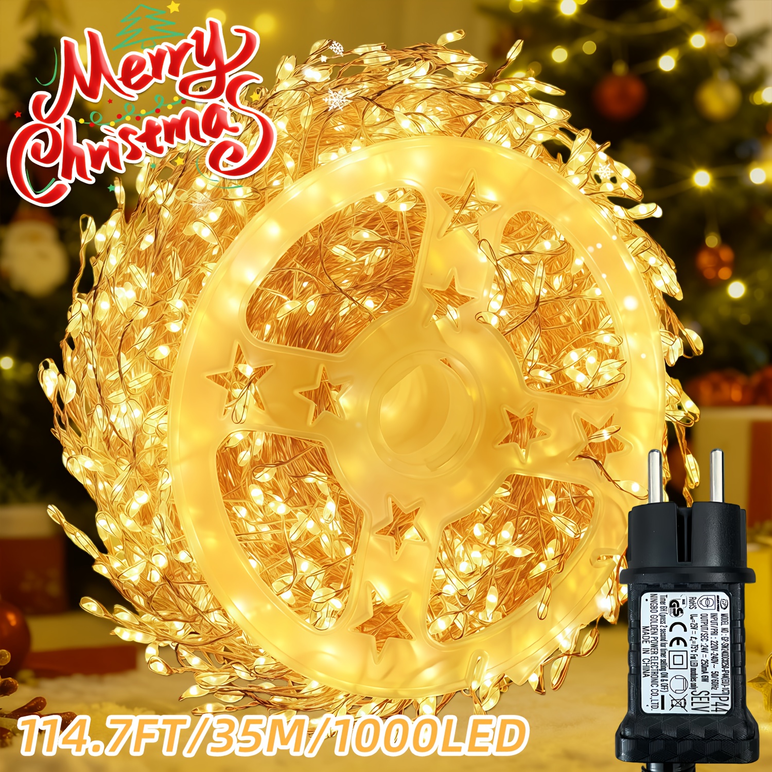 Image of 1pc Christmas Fairy Decor Light, 1000/500led With Disc Cluster String Lights, 12 Lighting , Plug-in Fairy Lights, With Timer Function, Suitable For Bedroom, Christmas Tree, Wreath, Party, Wedding