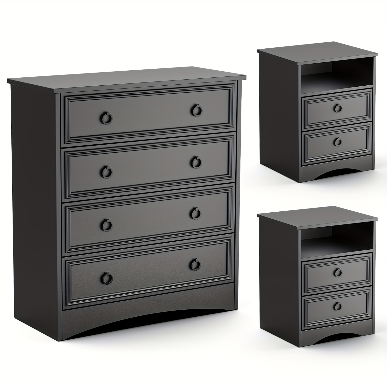 night stand set 2, dresser and nightstand sets, nightstands with 2 fabric  drawers, end tables for bedroom, bedside furniture, college dorm, rustic  brown wood grain print, size l | Free Shipping On