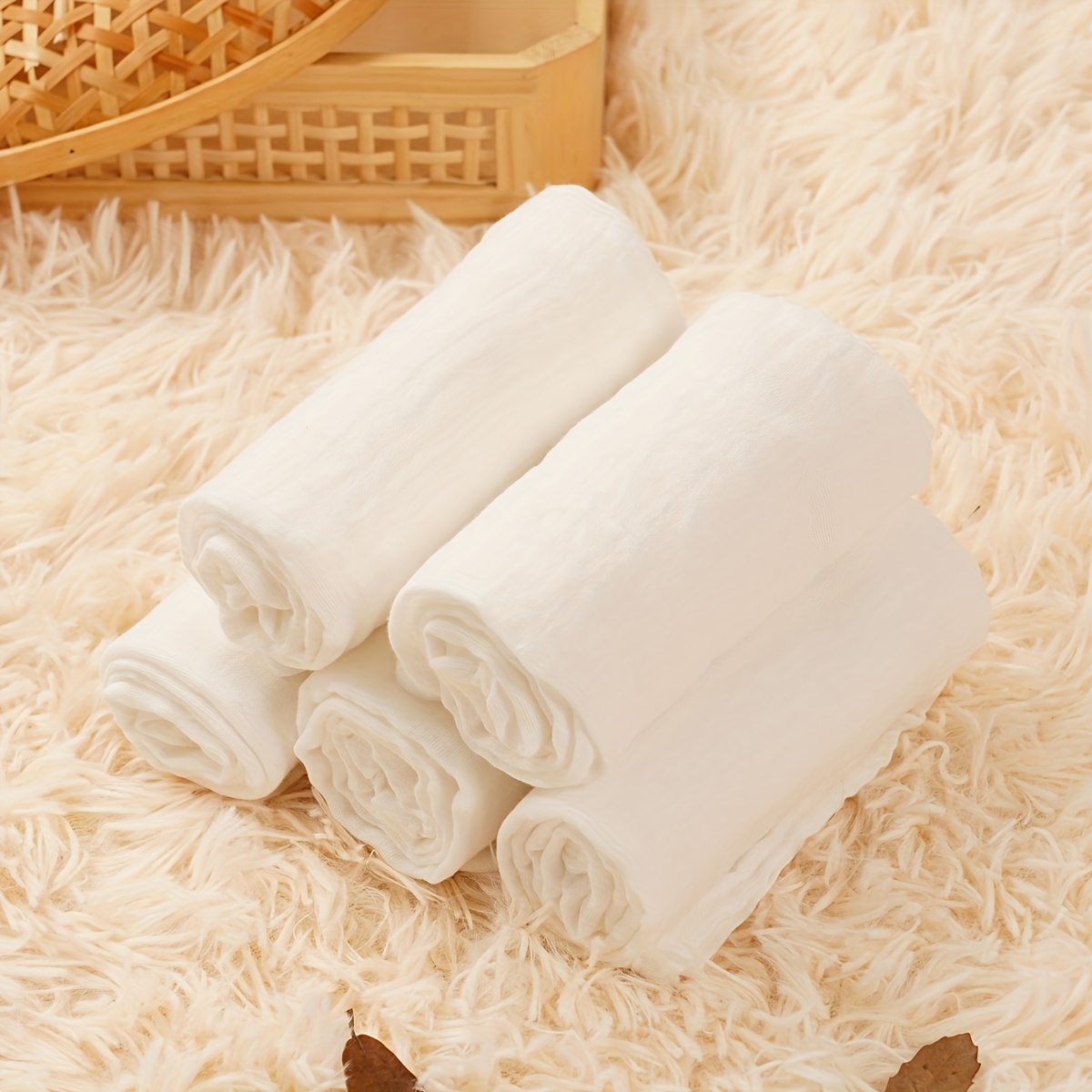 Set Of 5 White Hand Wash Items Including Small Muslin Swaddle Blankets, Bibs, Washcloths, Burp Cloths, Handkerchiefs, And Face Towels Suitable For Boys And Girls, Measuring 23.64x23.64 Inches