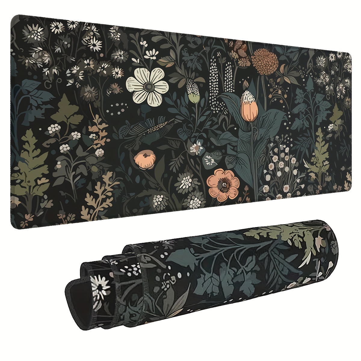 

Boho Flowers Large Gaming Mouse Pads Black Office Desk Mat With Non-slip Rubber Base,stitched Edge Mousepad For Work, Game, Home Christmas Thanksgiving Gift