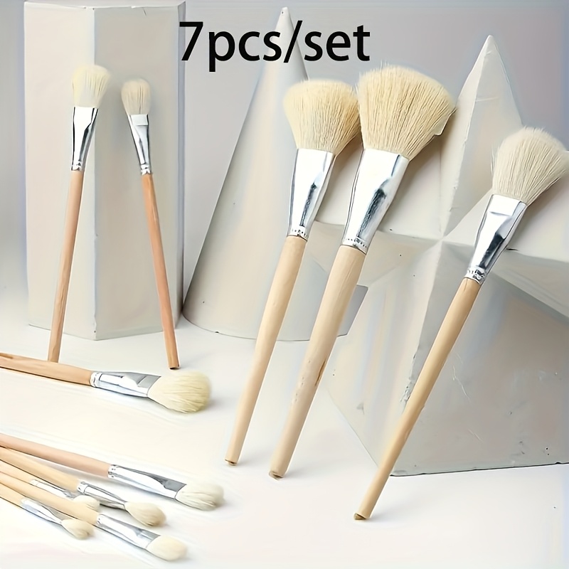 TEMU Set Of 7pcs High- Goat Hair Round Paint Brushes, Suitable For Art, Ceramics, And Hand Painting - Precision Smooth Sketching Brushes With Wooden