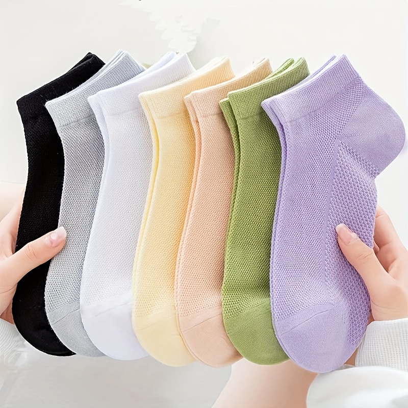 TEMU 7 Pairs Random Women's Breathable Mesh Sports Socks - Lightweight Anti-odor Summer Socks With Arch Support, Seamless Design & Sweat Absorbent,