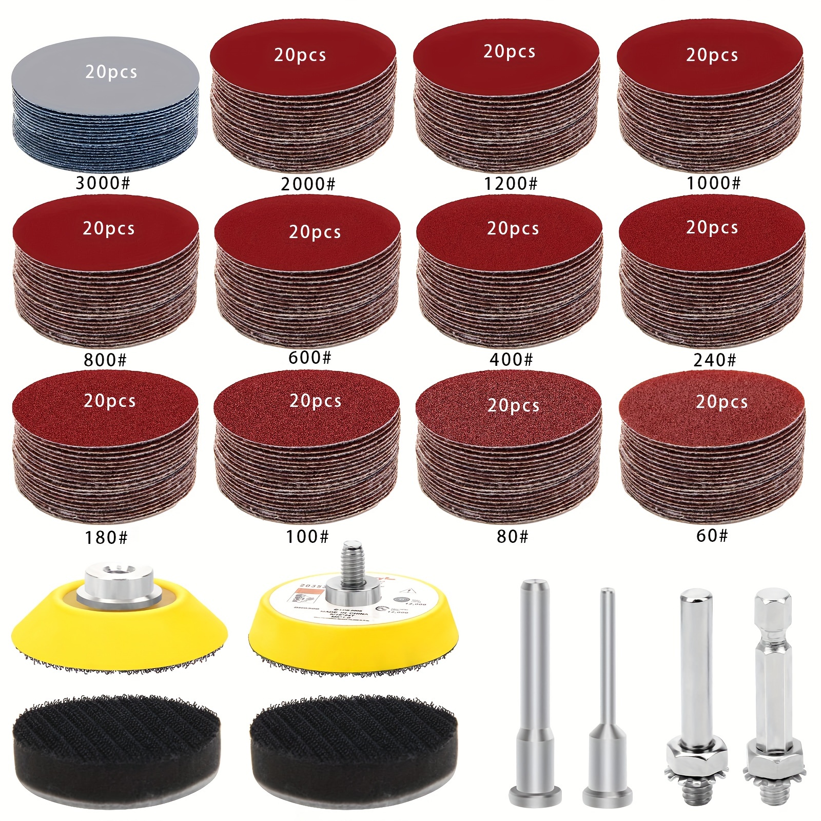 TEMU 240+8 Sanding Disc Pads Set, 2 Inch Die Grinder Sanding Disc Sander Attachment For Drill Bit Grinding Attachment Rotary Sander Pads Included 60-3000 Grit