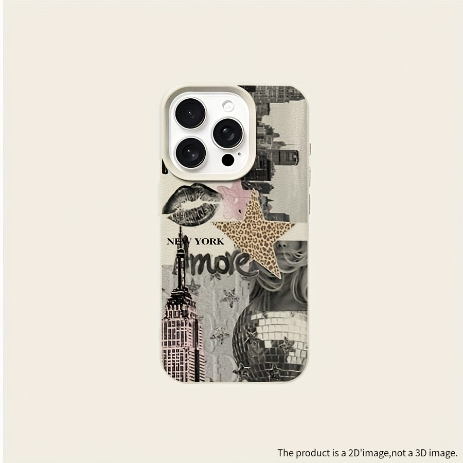 Etui za telefon - 2D potiskan vzorec znamenitost, Leopard zvezda potisk Retro šminka Umetniški kolaž Modni etui za telefon, primeren za Galaxy