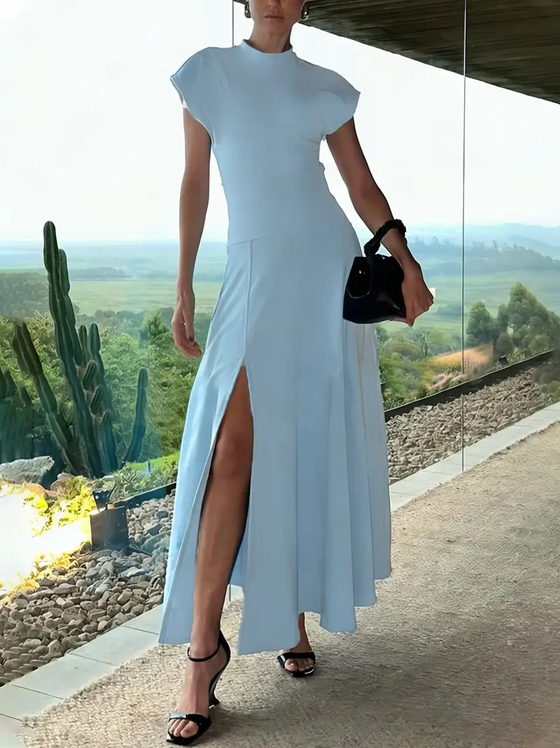 high neck short sleeve maxi dress Short Sleeve High Neck Mesh Insert Maxi Dress In Black Slinky | EGO US