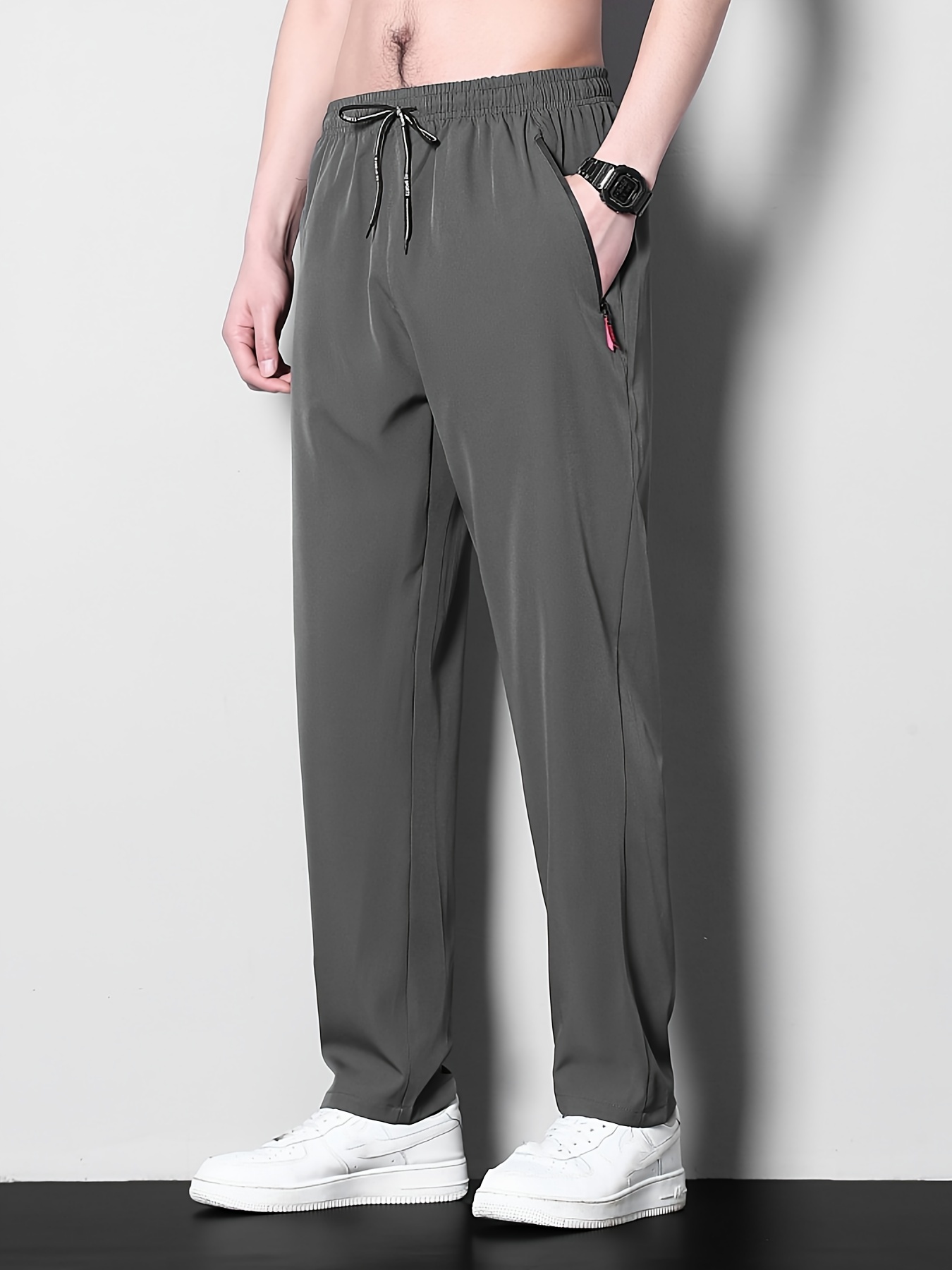 Men's Plus Size Casual Pants - Lightweight, Quick-Dry, Breathable Sports & Fitness Trousers, Black Polyester, Machine Washable, Plus Size Pants, PLUS SIZE