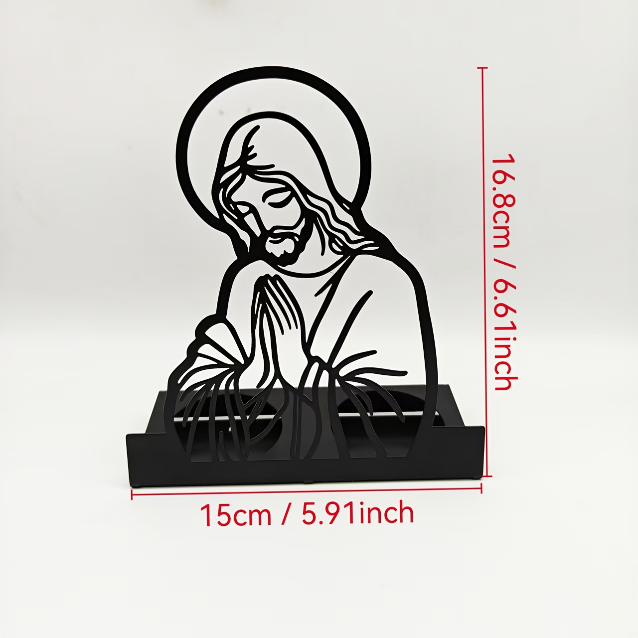 Image of Religious Praying Metal Candle Holder, Christian Holiday Decor For Christmas Easter, Spiritual Home Accent Candle Stand For Living Room Bedroom Space