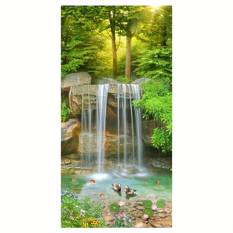 Image of 5mil Thick Frosted Anti-spy Privacy Window Film - Electrostatic No-glue Sticker With Vibrant Forest & Waterfall Design, Enhances Aesthetic & Light Filtering For Decor, Decorative Privacy Film