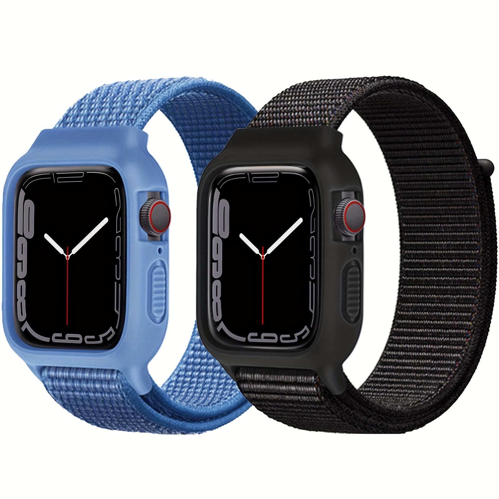 

Bracelets en Nylon avec Étui pour Apple Watch 38mm 40mm 41mm 42mm 44mm 45mm, Étui TPU Souple avec Bracelet Respirant pour iWatch 9/8/7/6/5/4/3/SE/SE2