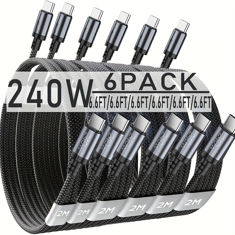 E-shop 240W 6er-Pack USB C Schnellladekabel, [6 Stück 3.3ft] /[6 Stück 6.6FT] Typ-C zu C Schnellladekabel, für MacBook/iPad/iPhone 17/16/15 Air/Pro Max