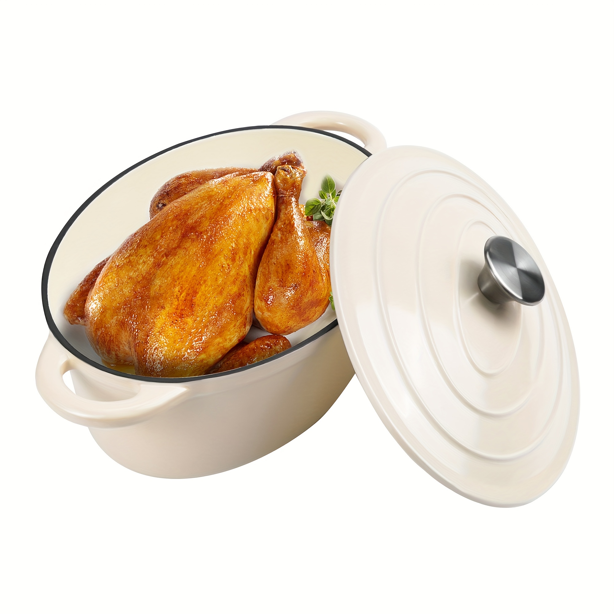 TEMU Kerilyn 4.5 QT Four à la crème ovale émaillé avec couvercle et deux poignées, Four à la crème en fonte pour la cuisson, , Batterie de cuisine