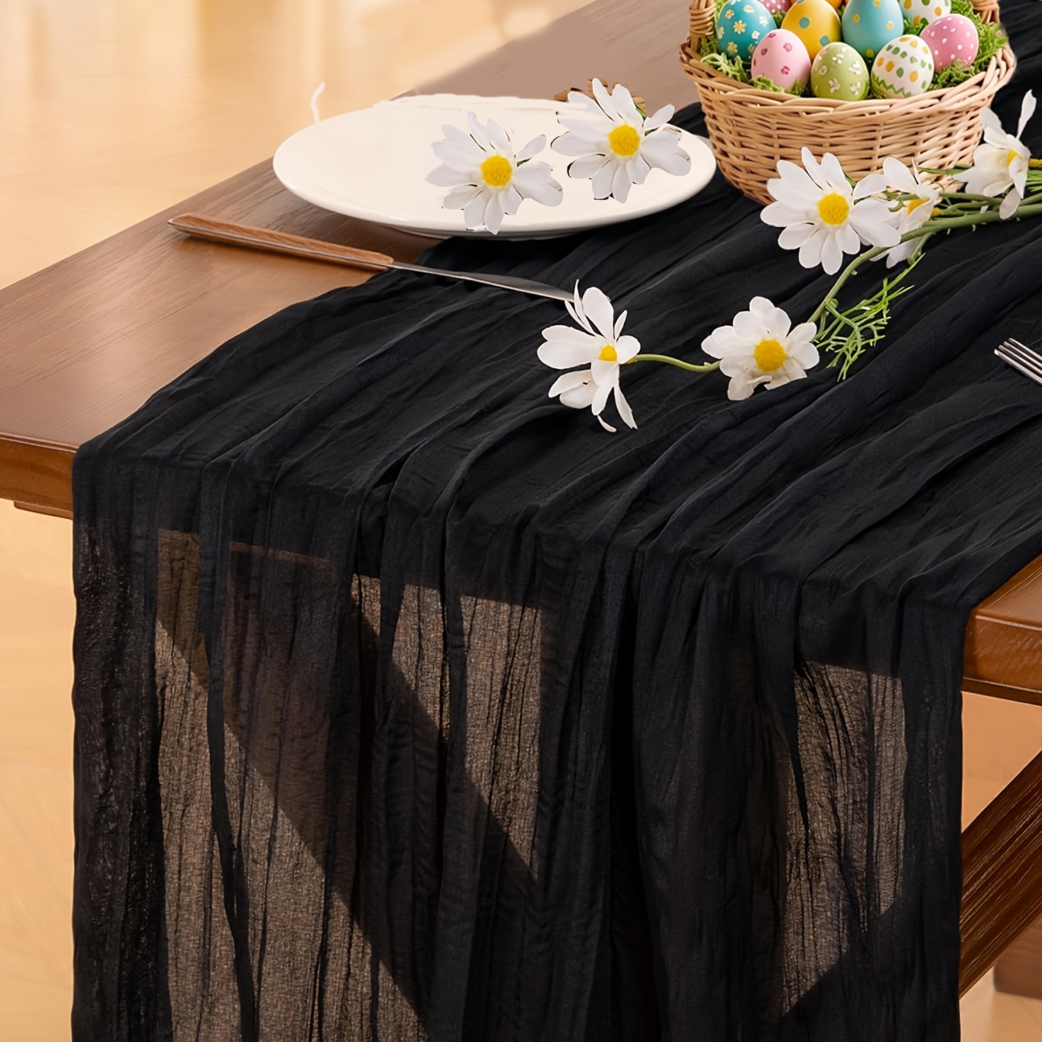 TEMU Halloween, Christmas, 1 Pack Of Black Tablecloths/table Runners/table Flags. Country/bohemian-style Tablecloths/table Flags For Wedding