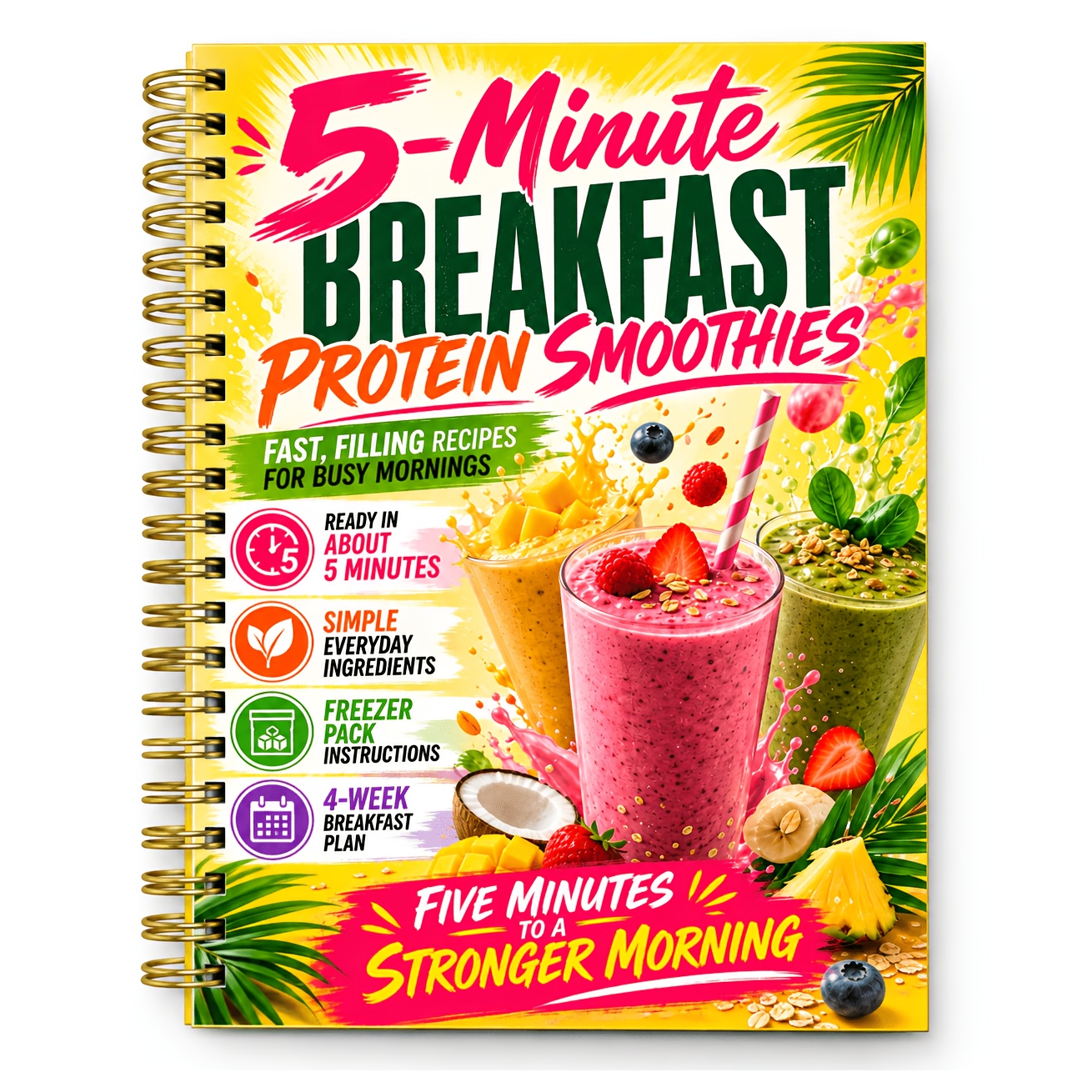 TEMU 1pc 5-minute Protein Smoothie Breakfast Recipe Book, Homemade Ingredients, 4-week Smoothie Plan, Freezer Bag Making Tutorial, Quick Satiety,
