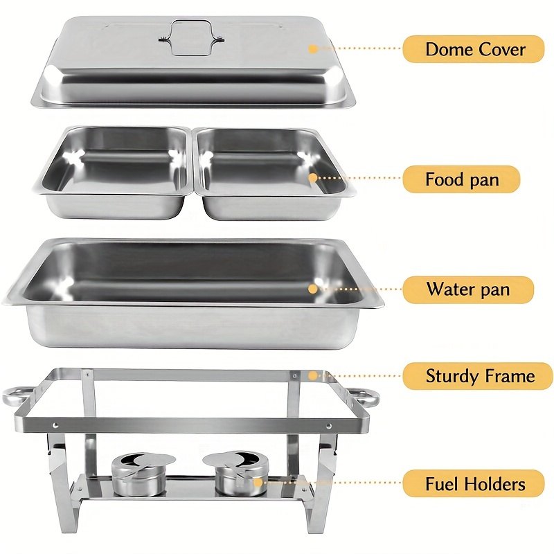 stainless steel buffet chafing dish set thickened rectangular with lid alcohol gas compatible for home kitchen restaurant hotel use details 6