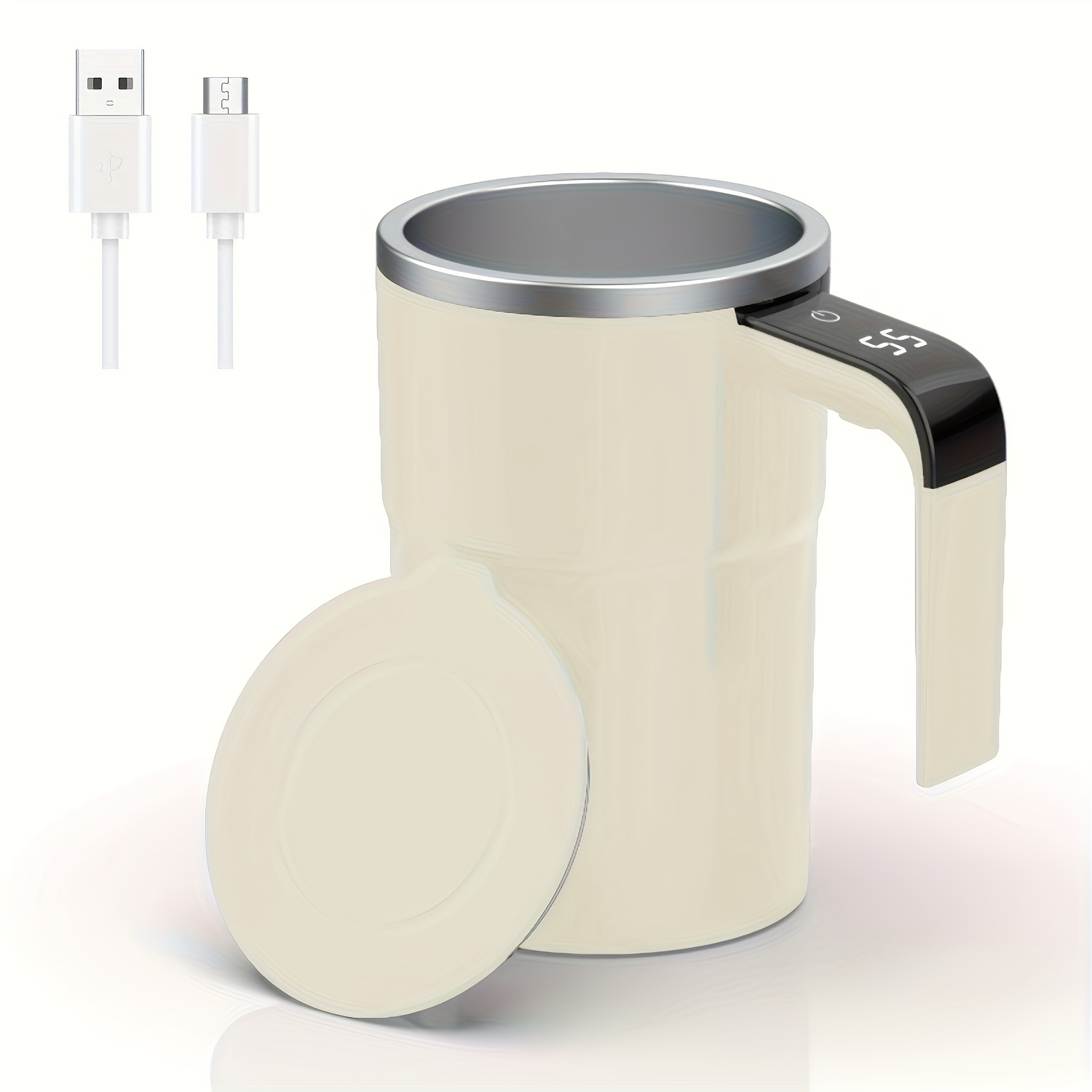   self stirring mug auto magnetic coffee mug with led display temperature rechargeable automatic stirring mug 12oz self mixing cup with lid to stir coffee mixed milk at desk use