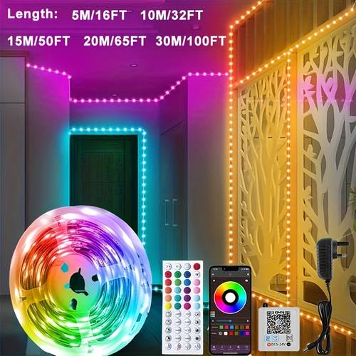 led strip lights for bedroom smart rgb color changing strip lights with remote control color changing and adjustable brightness flash strobe lighting mode gaming room party camping room christmas tree decroations
