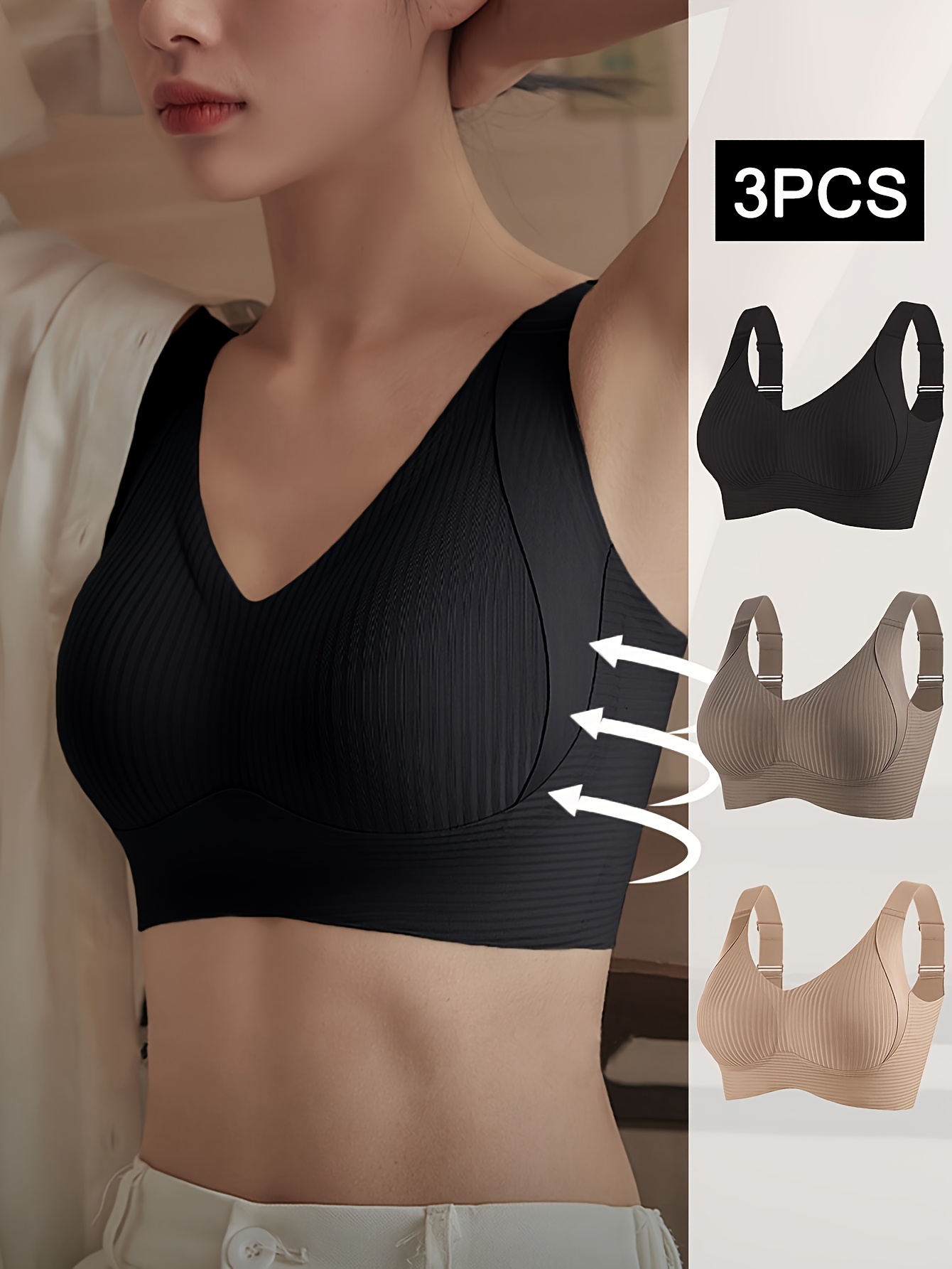 3pcs adjustable, no wire sports bra set for women high support, removable pads, breathable mesh fabric, seamless design, perfect for fitness and daily wear, sports bra set|breathable mesh material|seamless construction