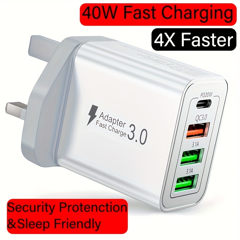 usb c   wall charger portable   power adapter type   charger 4 port fast charging block plug suitable for bedrooms living rooms offices