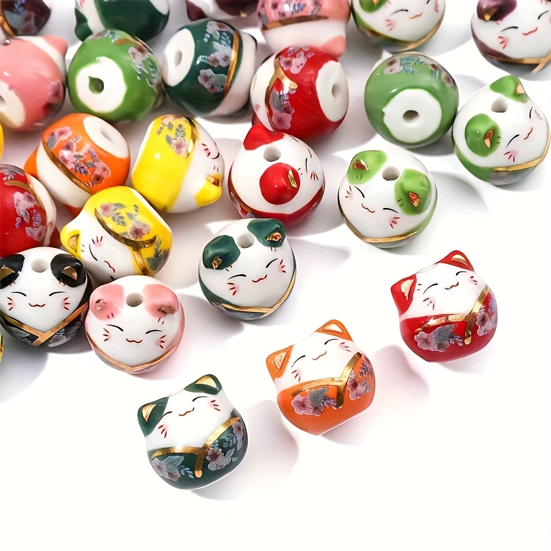 Random 8pcs Mixed Ceramic Cat Beads for Jewelry Making