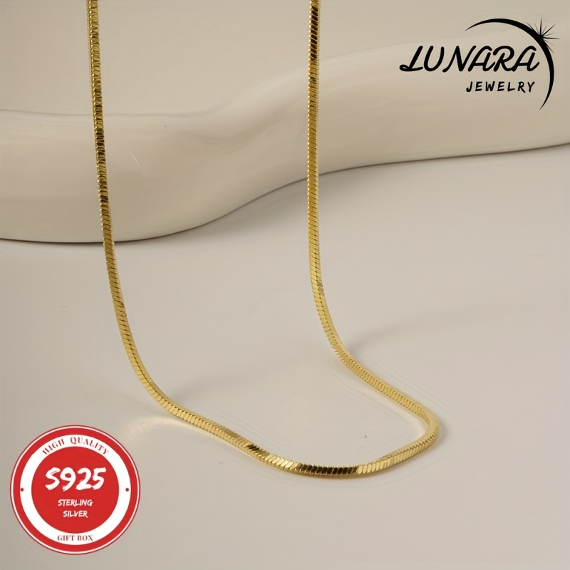 TEMU 24k Gold Plated Necklace, 925 Sterling Silvery Round Snake Bone Chain Necklace, 1.5mm Snake Bone Chain For Men And Women, Simple And Versatile