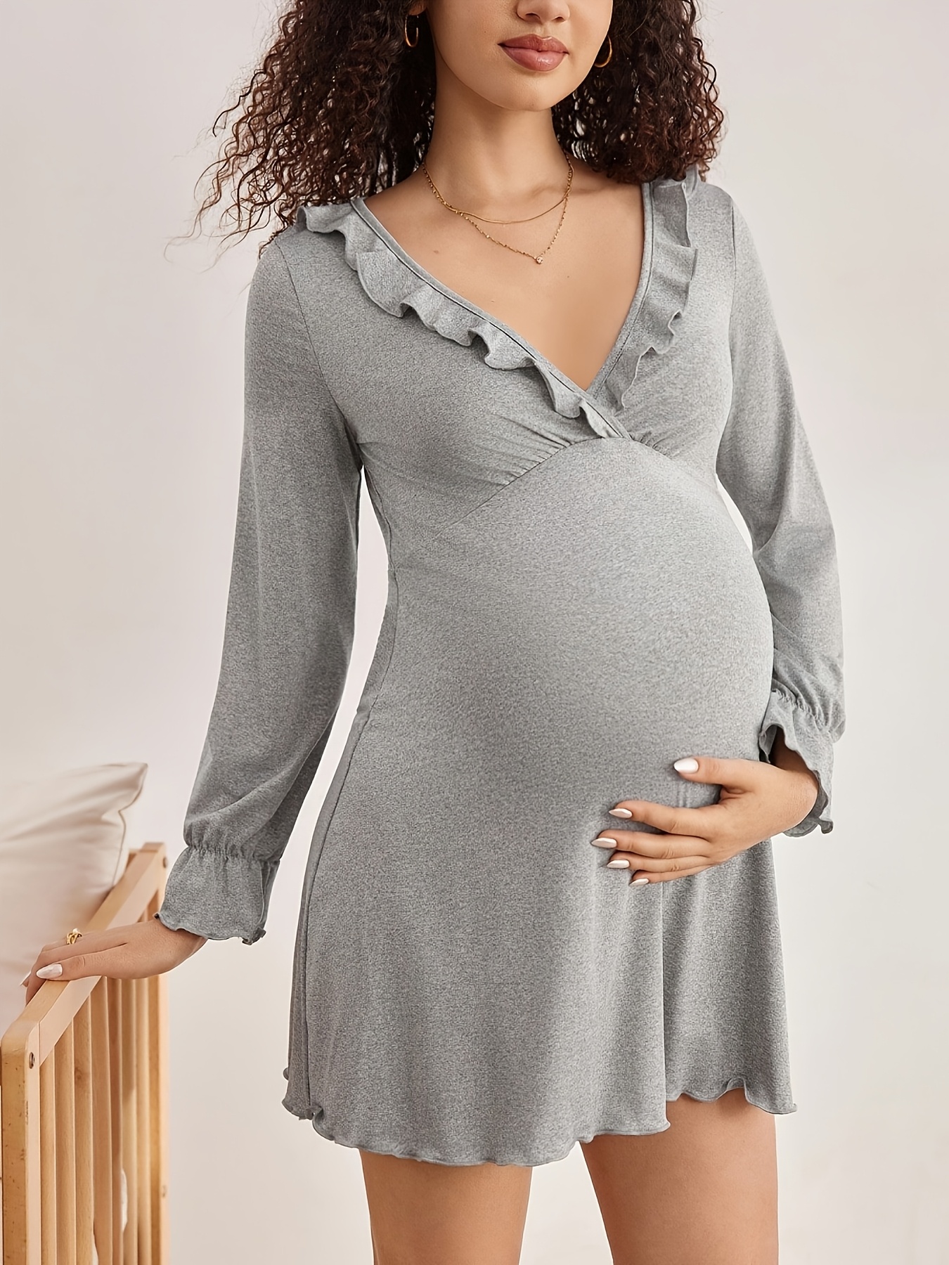 chinese dress ladies Nursing Short Dress With Long Sleeve Casual Breastfeeding Dress