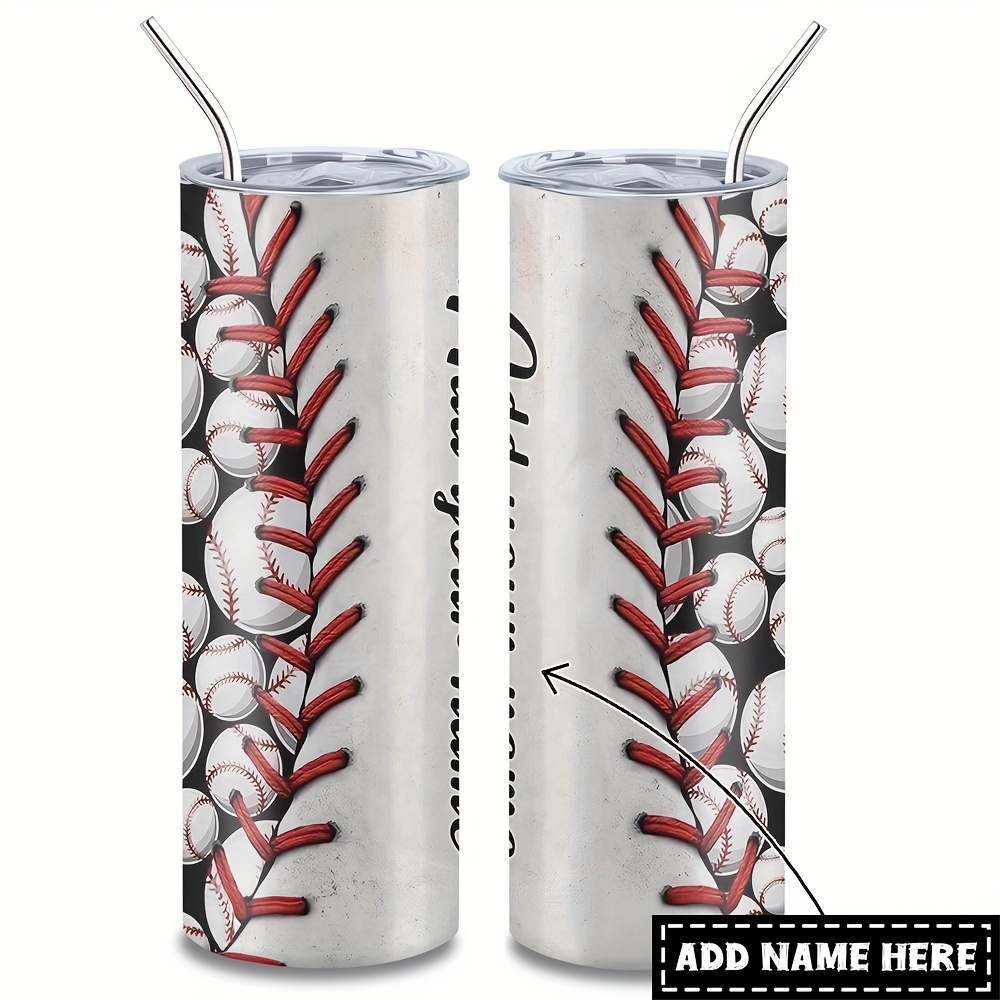 Personalized Baseball Tumbler - Custom Name & Number Stainless Steel Travel Mug 20oz