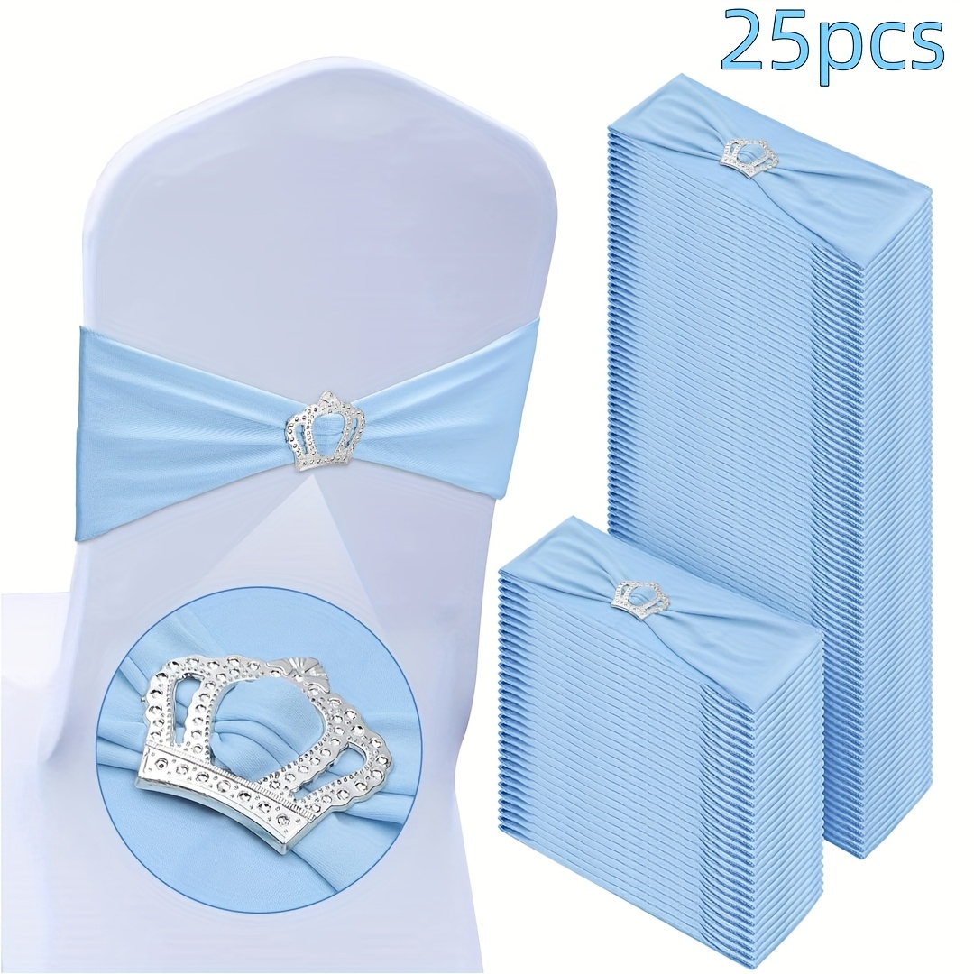 E-shop 25 Stück elastische Stuhlschleifen mit Kronenschnalle, -Stuhlrücken-Dekorationsset, für Hochzeiten, , Feiern, Firmenveranstaltungen,