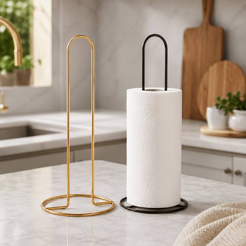 1pc 3pcs Colors Minimalist Iron Freestanding Paper Towel Holder for Kitchen, Dining Table & Countertop, Stable Round Base No-Install Roll Paper Storage Stand, Modern Golden/Silvery/Black, Fits Paper Towel Rolls