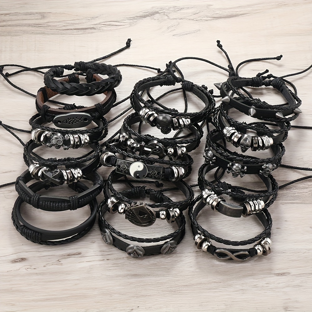 16pcs Adjustable Faux Leather Men's Bracelet Set
