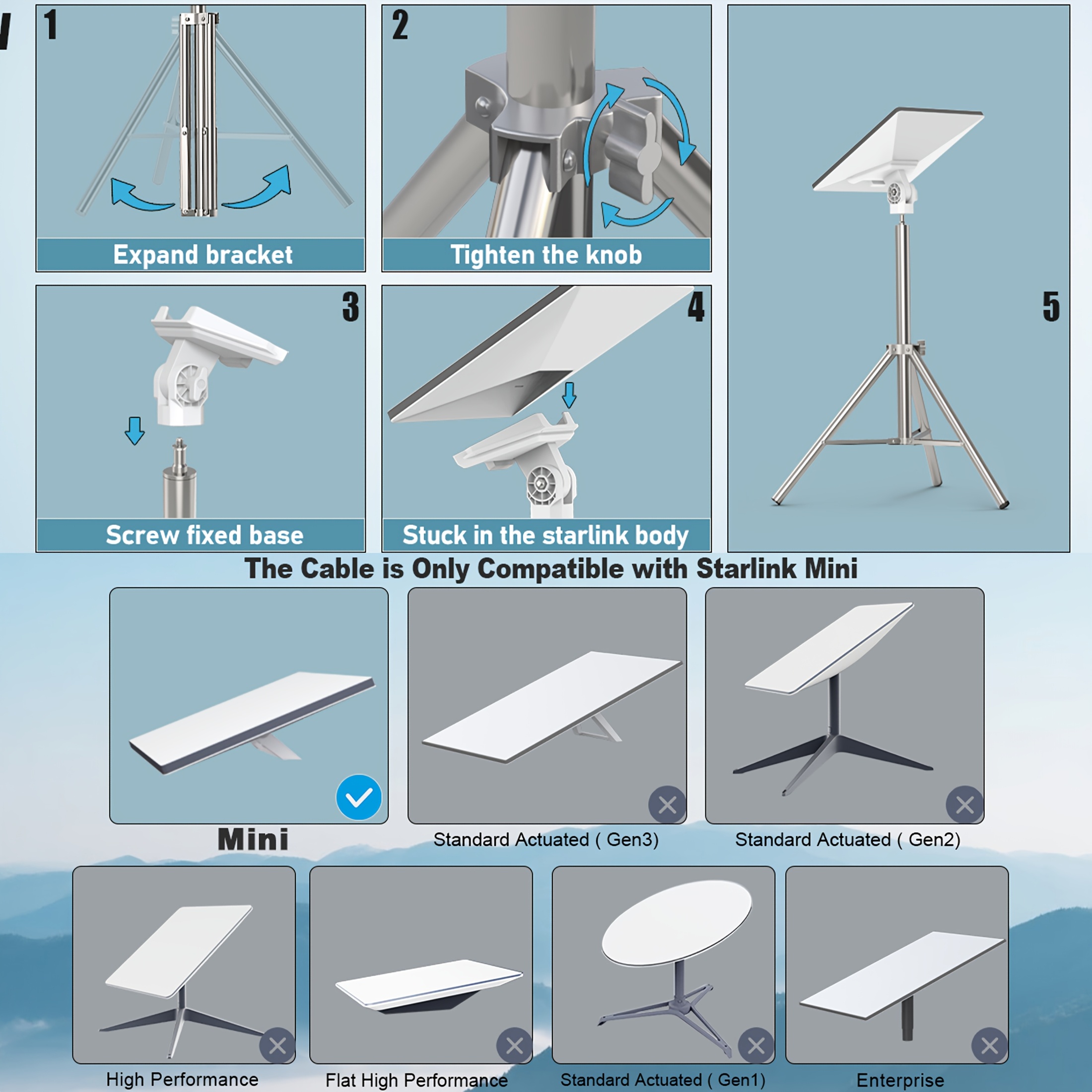Support Trépied Starlink Mini avec Adaptateur Vis 1/4", Pied Télescopique Réglable en Hauteur & Tête Balle Inclinable à 360° – Image 9