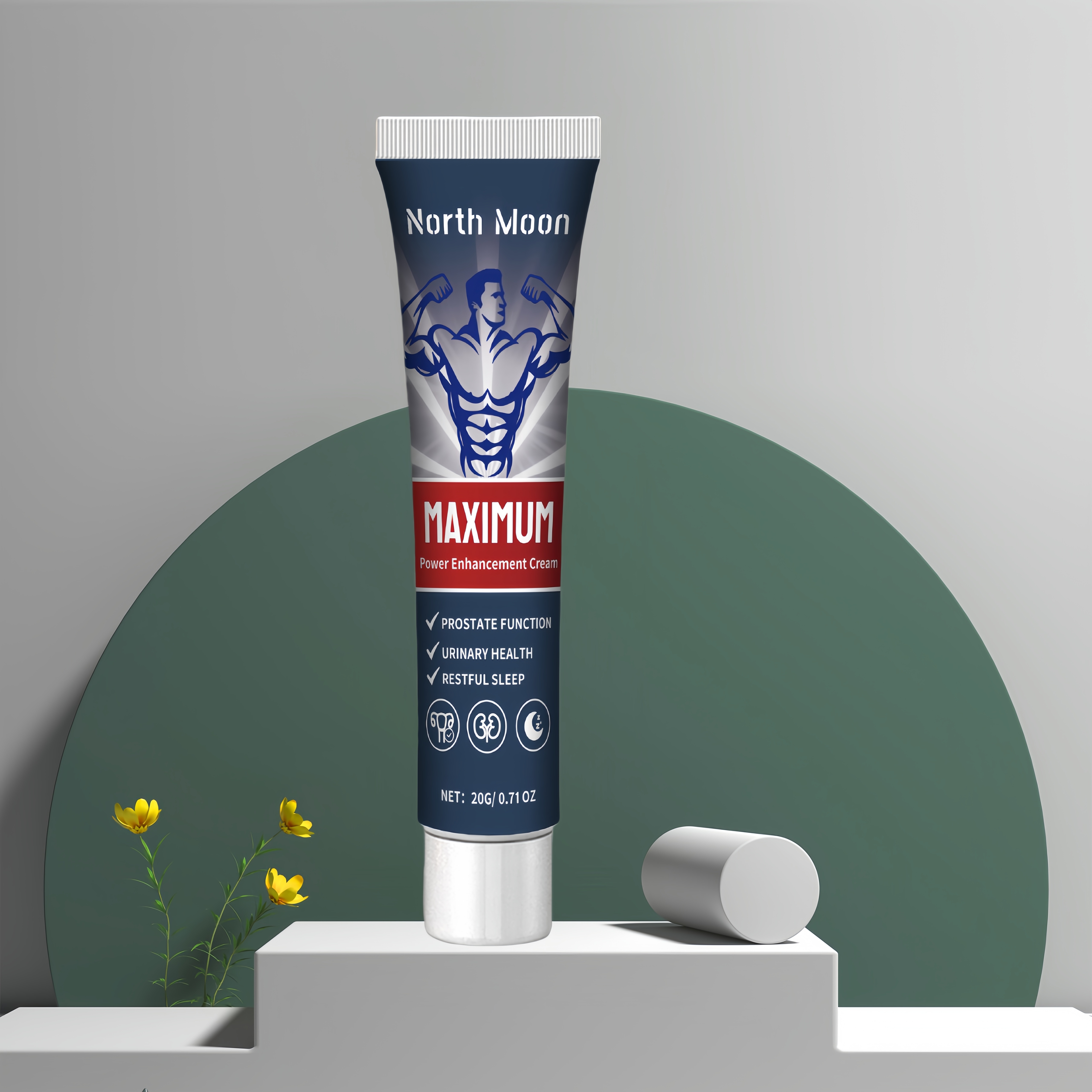 North Moon Maximum Strength Massage Cream - Relieves Muscle & Promotes, Contains Sophora Flavescens, Cnidium Monnieri, and Phellodendron Bark Extracts, 2.8 oz, All Skin Types, Muscle Relief Cream | Blue & White Design | Smooth Texture, Muscle Relief