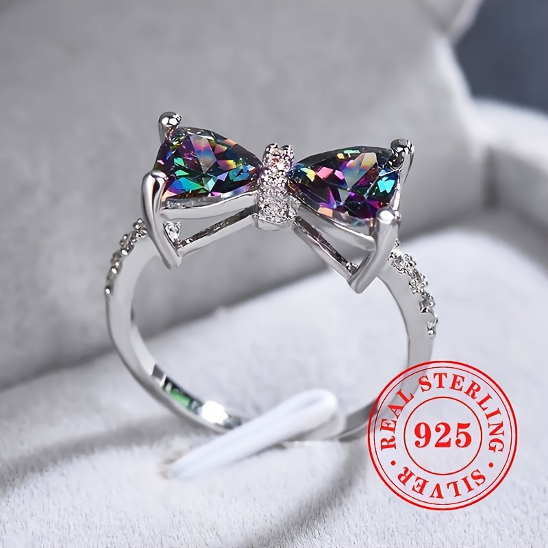 Colorful CZ Butterfly Knot Ring, April Birthstone