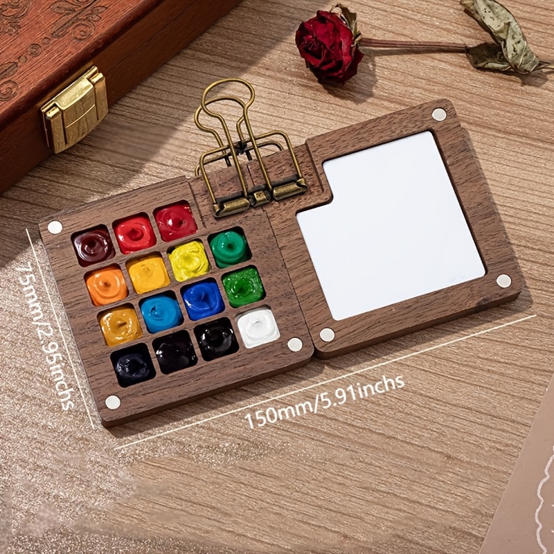 

1pc 15 Color Portable Sketchbook Palette, Watercolor Palette, Wooden Palette Box For Painting, Travel , Palette, Painter Gift, Mixing Palette, , 15 Grid Box With Clips, Diy Art Tools