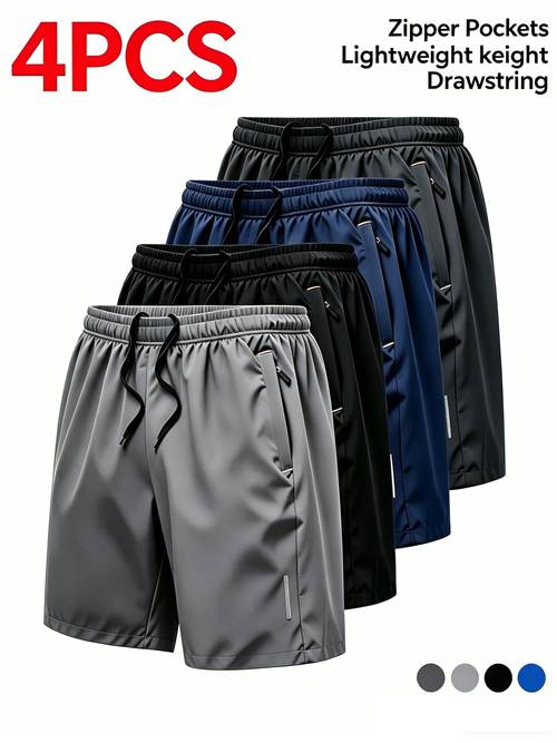 4pcs mens summer sports shorts made of quick drying lightweight and breathable fabric with reinforced zipper pockets and drawstrings at the waist are light comfortable casual and loose suitable for cycling basketbal