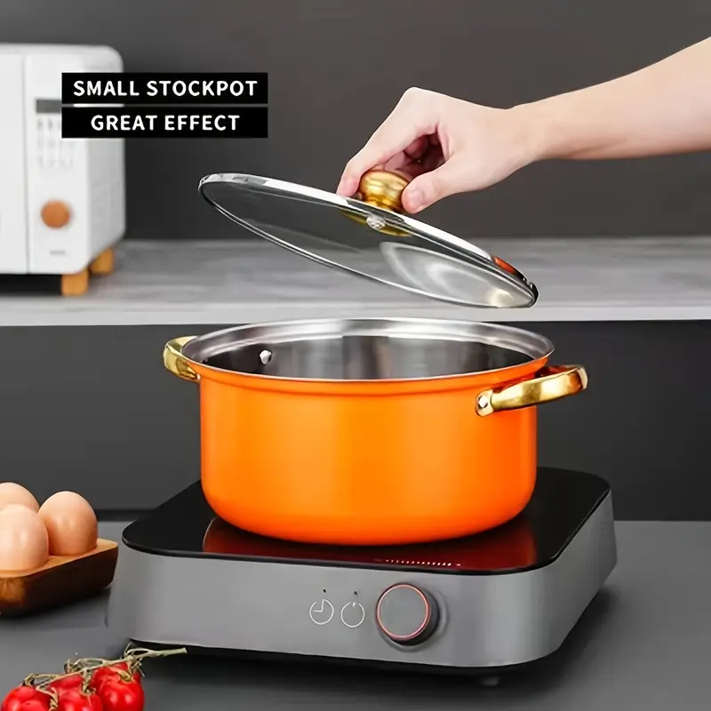home use stainless steel 12pcs orange non stick cookware set soup pot frying pan milk pot and kitchen utensils with glass lids suitable for cooking cuisines Product details 4