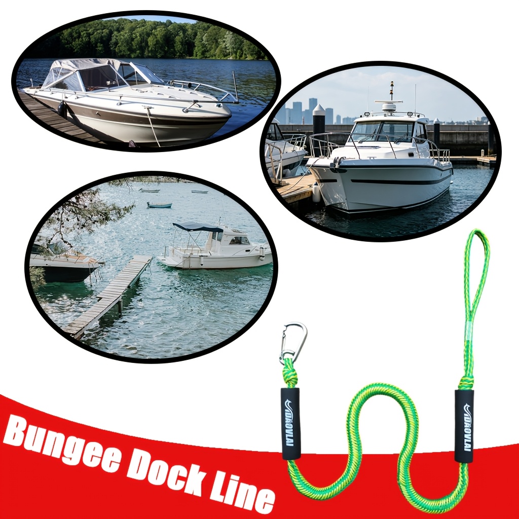 Green Vertical Stripe Bungee Dock Line, Elastic Dock Rope
