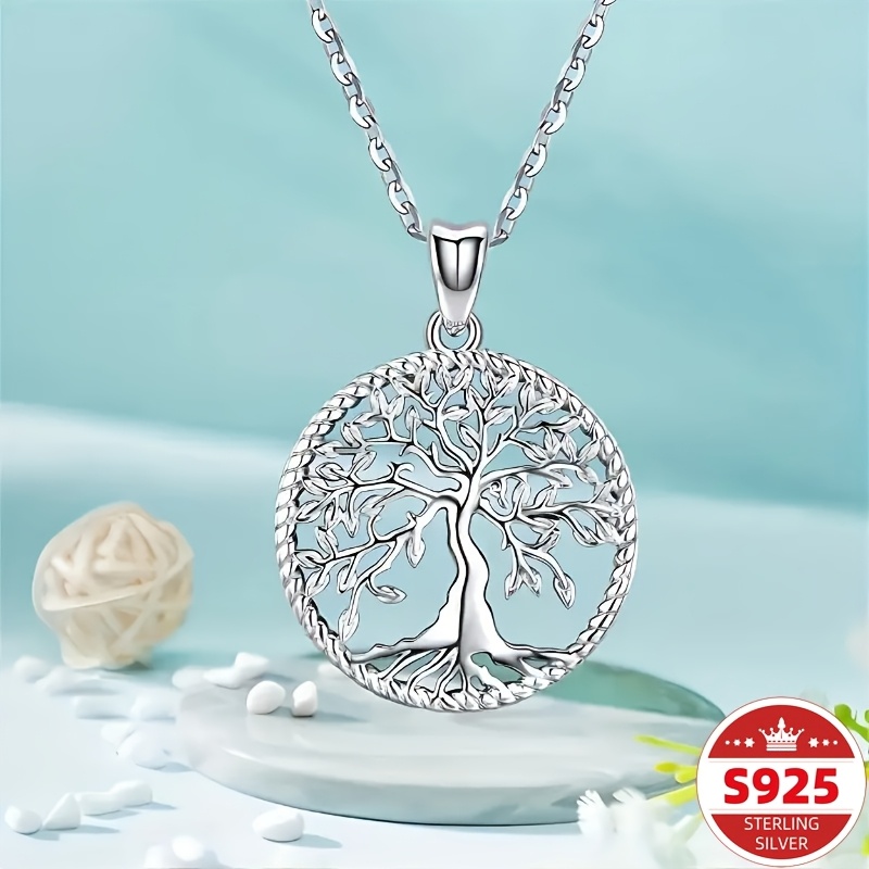 TEMU [ Tree 925 Sterling Silvery Pendant]a Beautifully Elegant Hollowed- Tree Pendant Necklace | Suitable For, Daughters, And Mothers As A Life