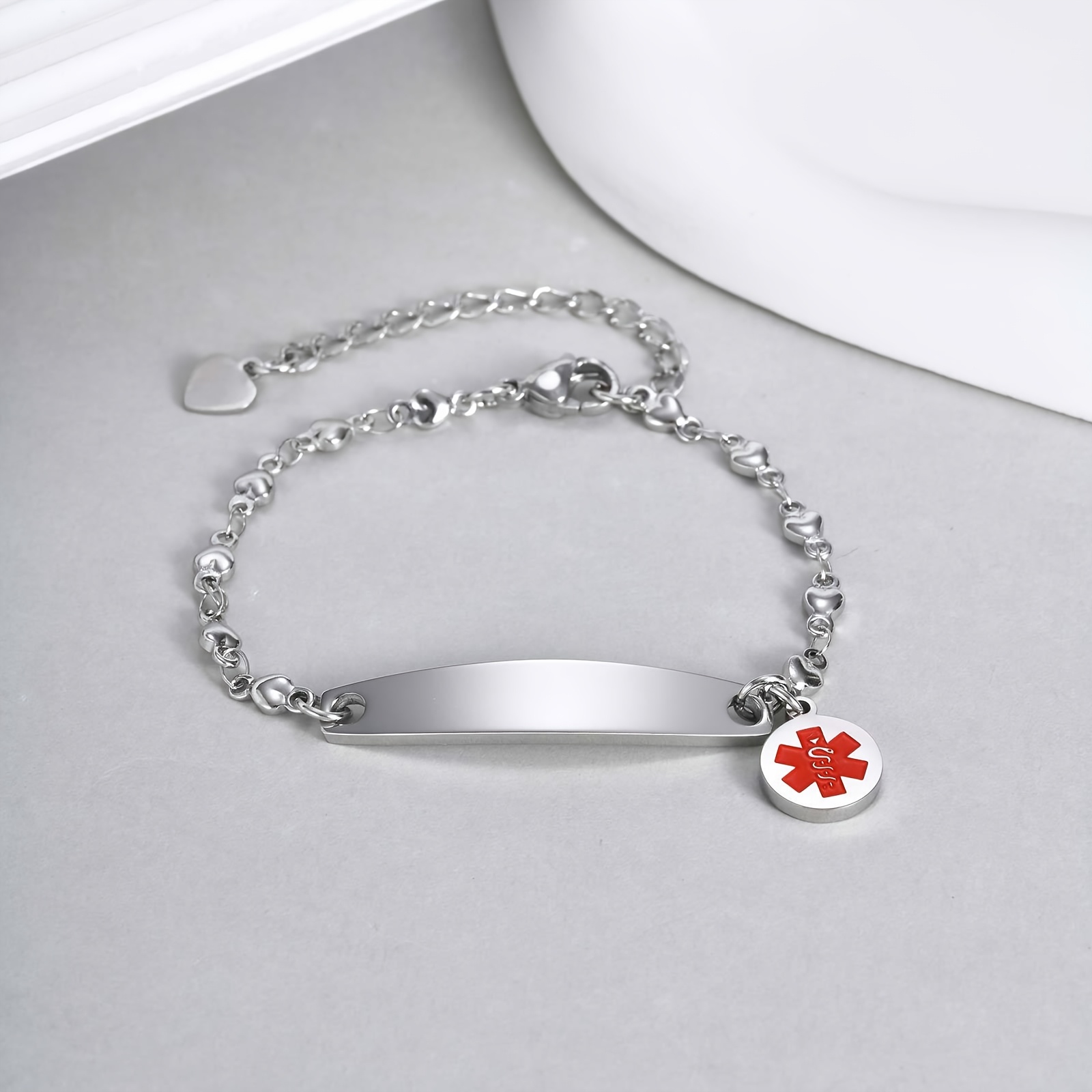 TEMU Pulsera de ajustable de acero inoxidable para mujer - Tipo 2 y información de alergias - tarjeta de identificación de de emergencia, diseño