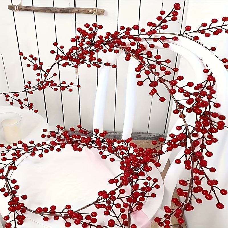 

1pc 69-inch Artificial Vine, Plastic Red Holly Hanging Decor, Faux Berry Garland For Home, Wedding, Christmas, Thanksgiving, Halloween, , Table Decoration