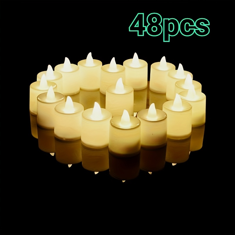 Image of 48 Sets Of Led Light-up Candles In Warm White, Suitable For Weddings, Home Decor, Dining Tables, And Birthday Celebrations