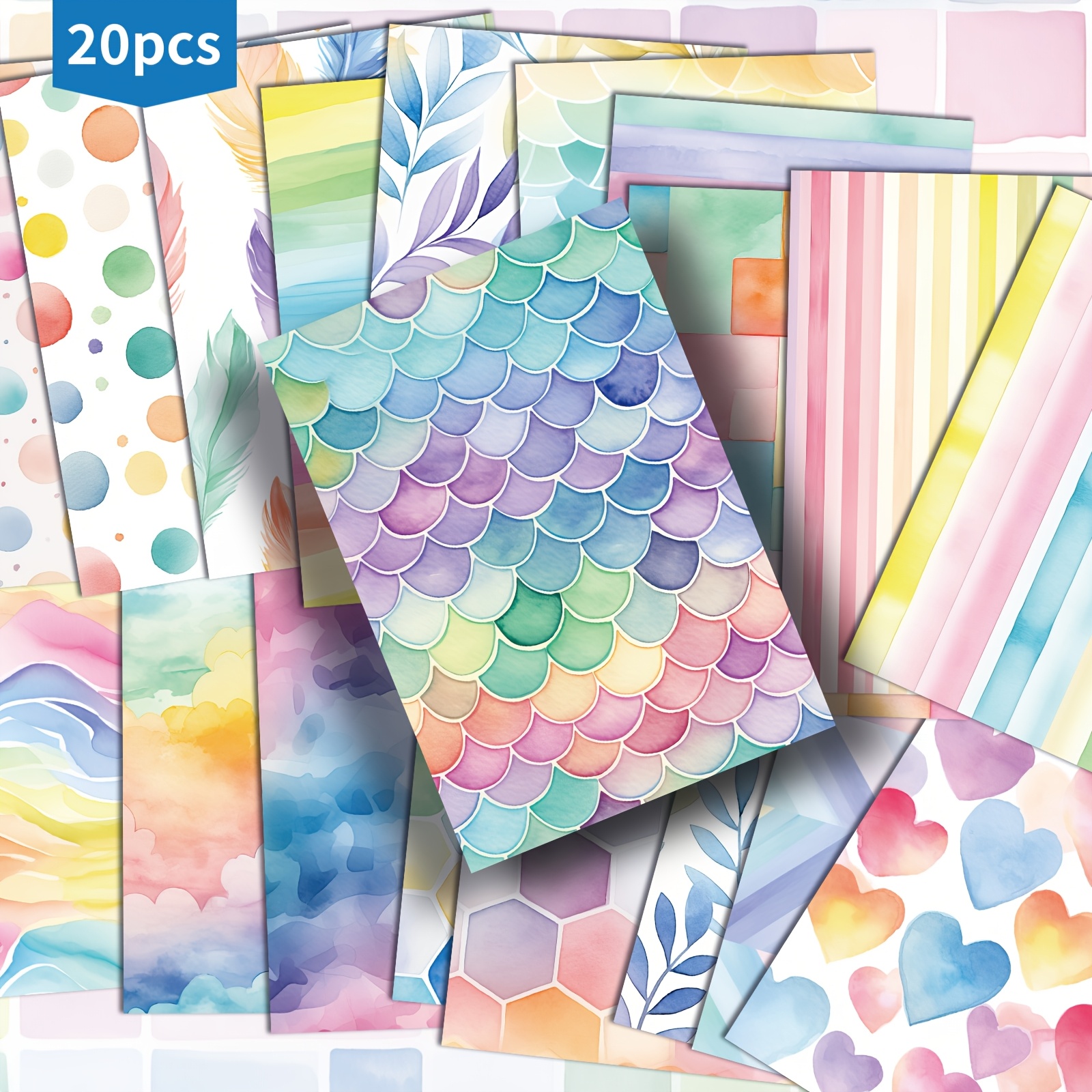E-shop 20er-Pack ASSTSS Aquarell-Verlauf Postkarten - 4x6 Zoll Meerjungfrau-Schuppen & Pinup-Illustrationen, Pastell-Junkjournal-Papier für