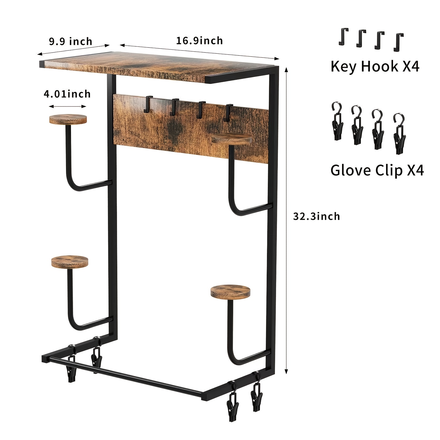 TEMU Motorcycle Helmet Holder Wall Mount, Helmet Rack With Wooden Boards And 4 Hat Stand, Motorcycle Accessories Gear Storage For Most Helmets And