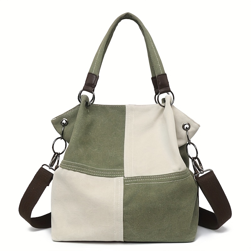E-shop Damen-Ein-Schulter-Tasche, Großvolumige Tragetasche, Retro-Stil Color-Block Patchwork Umhängetasche, mit verstellbarem Schultergurt, ideal für