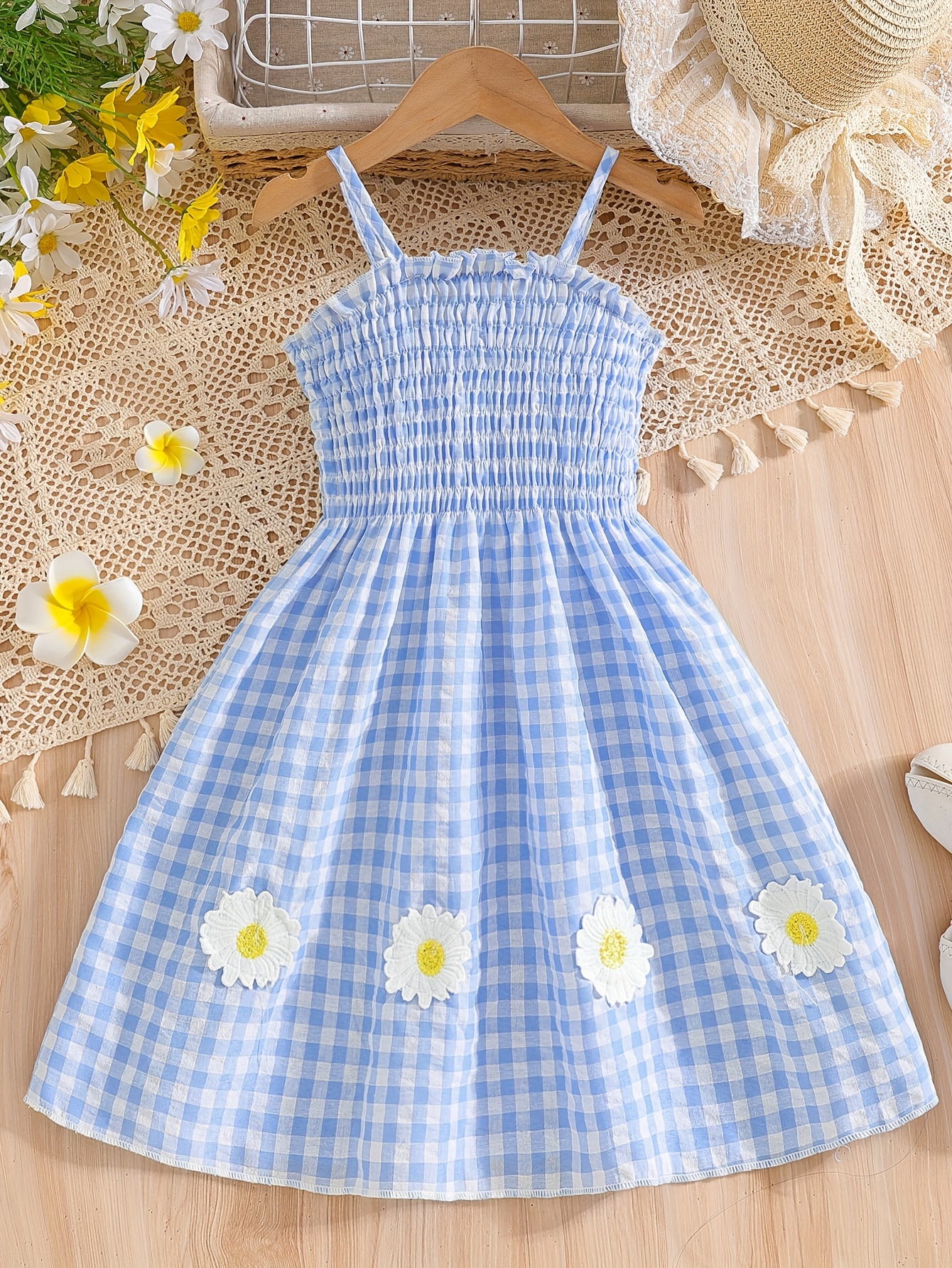 summer dress features blue checkered - Temu