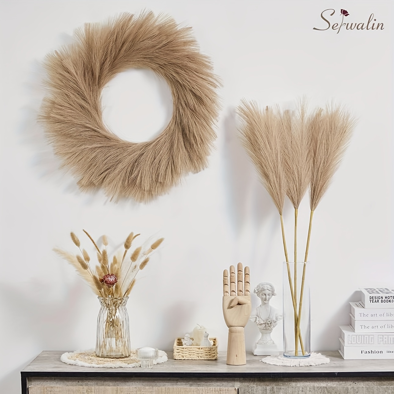 

22.8" Vintage-inspired Pampas Grass Wreath - Wall Hanging Decor For Christmas, Easter, Halloween & Thanksgiving - Rustic Floral Theme Home Accent With Soft Texture