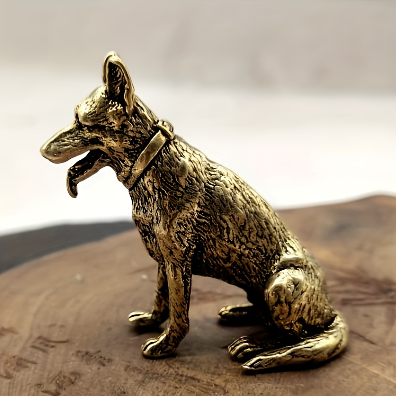 TEMU Vintage Brass Dog Statue - Handcrafted Solid Brass Animal Sculpture, Suitable For Office, Study, And Home Decor